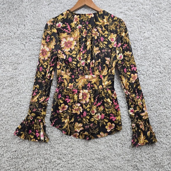 Anthropologie Top Womens XS Black Floral Button Up Deep V-Neck Feminine Romantic - Picture 8 of 12